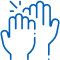 Two hands reaching upward with fingers spread, symbolizing care and support in dental context.