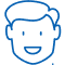 Blue line icon of smiling child's face representing pediatric dental care