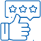 Thumbs up hand with star rating badge indicating positive customer review and satisfaction.
